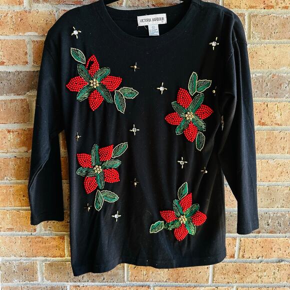 VICTORIA HARBOUR Tops - Victoria Harbour Christmas Holly Flower Blouse